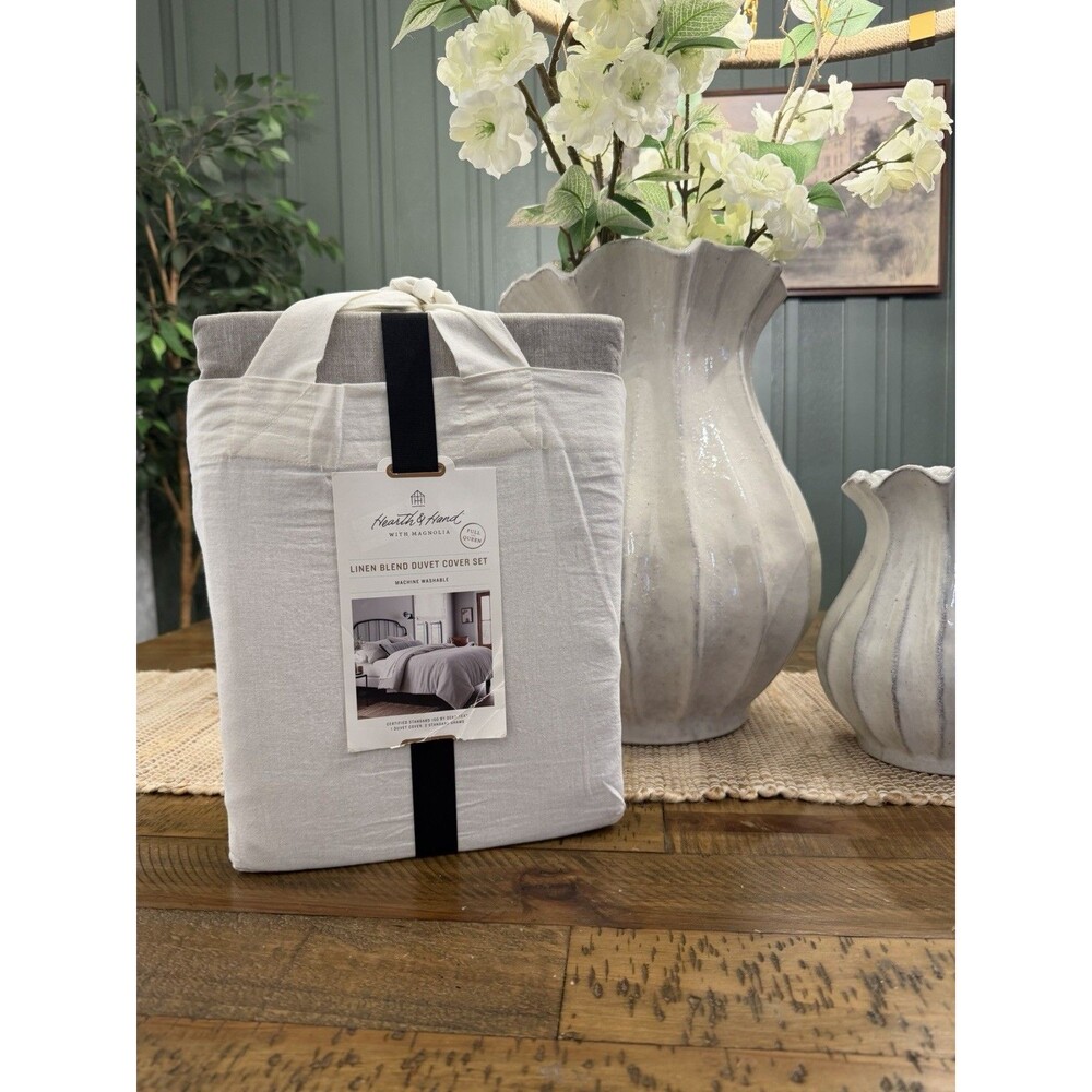 Full/Queen 3pc Linen Blend Duvet Set - Hearth & Hand with Magnolia Jet Gray NEW